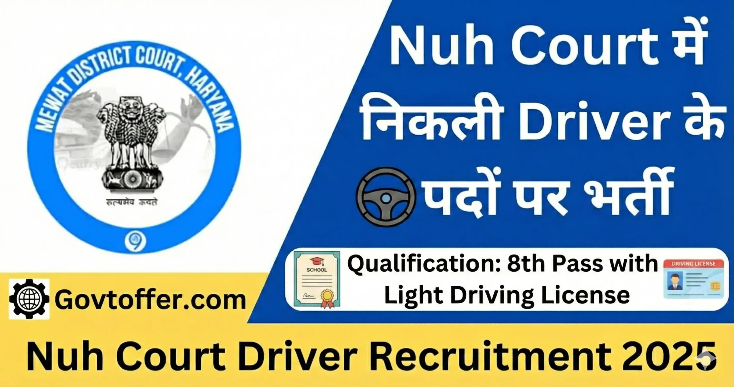 Nuh Court Vacancy 2025 - District Court Driver Recruitment Haryana | नूह कोर्ट ड्राइवर भर्ती 2025