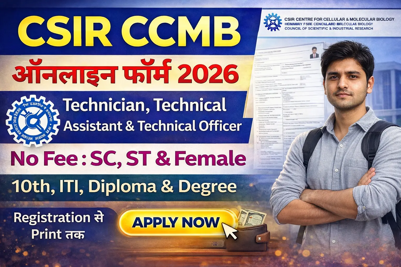 CSIR-CCMB Recruitment 2026 notification for 80 Technician, Technical Assistant and Technical Officer posts at CCMB Hyderabad