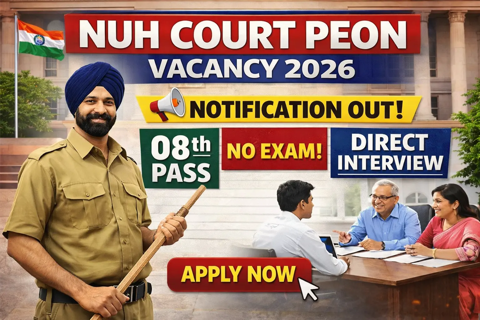 नूंह कोर्ट चपरासी भर्ती 2026 में 6 पदों पर नोटिफिकेशन