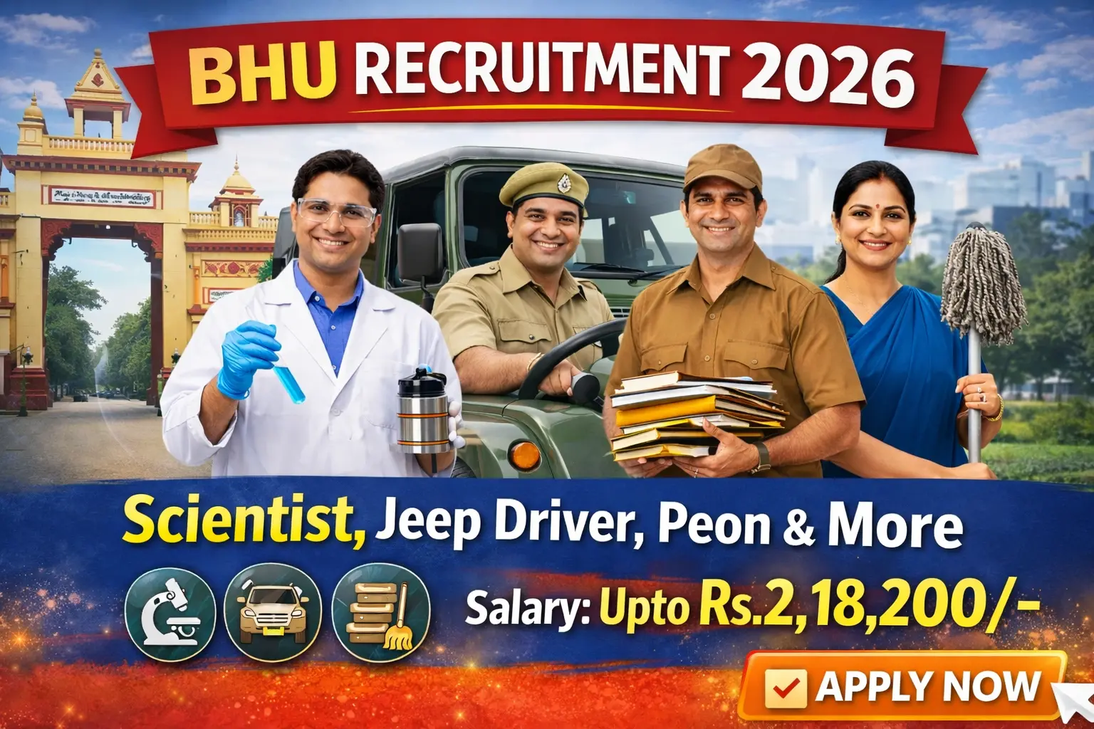 BHU Recruitment 2026 - Apply Online for 59 Jeep Driver, Peon, Scientist and More Posts at Banaras Hindu University