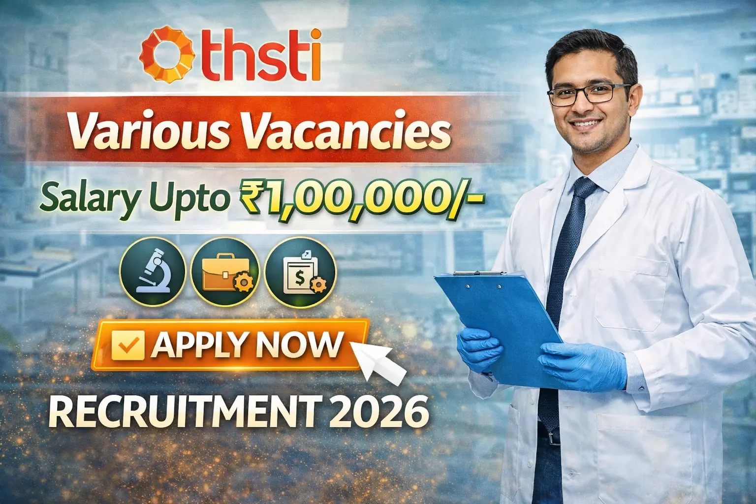 THSTI Recruitment 2026 notification for 06 Research Scientist Project Manager Technical Officer posts, salary Rs 18000 to Rs 100000 per month, MBBS MD MSc PhD eligible, apply online till 24 February 2026