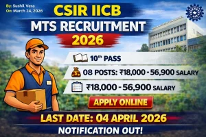 CSIR IICB recruitment 2026 notification for 8 Multi-Tasking Staff posts, salary Rs 18000 to 56900 per month, online application, 10th pass eligible, last date 4 April 2026