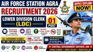 Air Force Station Agra recruitment 2026 notification for Lower Division Clerk LDC 01 post, salary Rs 19900 per month, offline application free, last date 01 June 2026