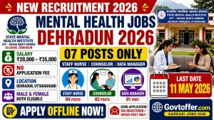 State Mental Health Institute ATF Nasha Mukti Kendra Dehradun recruitment 2026 notification for 7 contractual posts including Staff Nurse Data Manager and Counselor positions, salary Rs 20000 to 35000 per month, offline application form free, last date 11 May 2026, Chief Medical Officer Chandar Nagar Dehradun