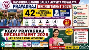 Kasturba Gandhi Balika Avasiya Vidyalaya Prayagraj recruitment 2026 notification for 42 female posts including Primary Teacher, Cook, Chowkidar, Accountant, salary Rs 6755-25410 per month, female candidates only, age 25-45 years, offline application, last date 19 May 2026