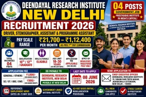 Deendayal Research Institute DRI New Delhi recruitment 2026 notification for 04 posts Driver Stenographer Grade 3 Assistant and Programme Assistant salary Rs 21700 to 112400 per month offline application last date 08 June 2026