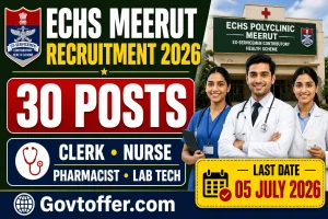 ECHS meerut recruitment 2026 notification for 30 vacancies including nurse pharmacist lab technician radiographer clerk ambulance driver positions, salary 21800-36500 rupees per month, armed forces medical services, offline application, last date 5 july 2026