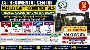 Jat Regimental Centre Bareilly Cantt Recruitment 2026 notification for Clerk, Accountant, Assistant Manager and Chowkidar Cum Helper posts